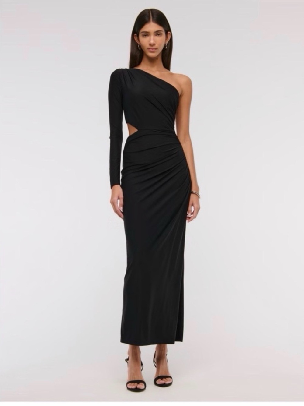 Abercrombie & Fitch One-Shoulder Black Cutout Maxi Dress Medium Tall